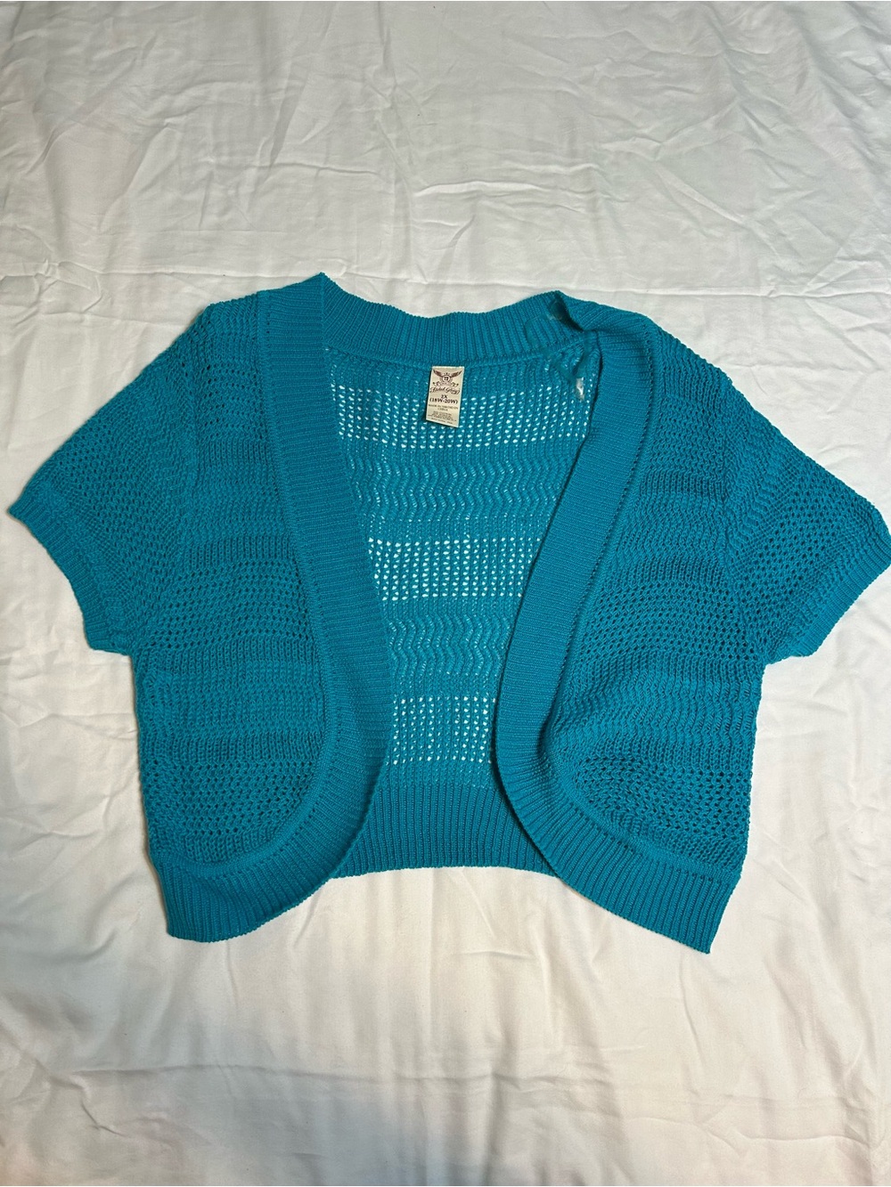 Faded Glory Teal Open-Front Short-Sleeve Knit Shrug